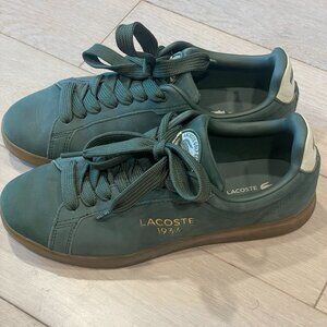 Lacoste Carnaby Pro Wide Lace Leather Sneakers Green Leather - Men Size 8.5 US